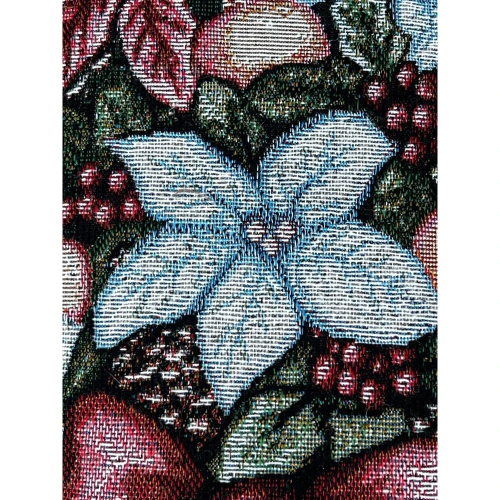 Seasons Greetings Decorative Pillow Lumbar Tapestry Christmas Poinsettia Flowers
